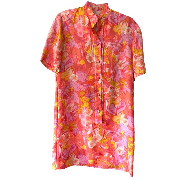 Vintage 60s Mini Dress Floral Psychedelic Scarf Print Mod M - Picture 3 of 5